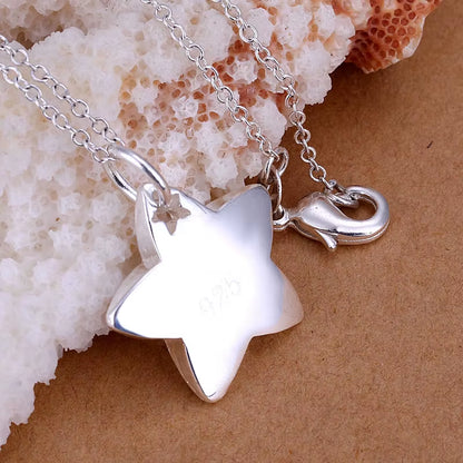 Genuine 925 Sterling Silver Star Pendant Necklace 18 Inches Chain Fashion Jewelry Necklace for Women Hot Sale