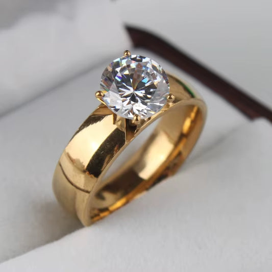 6Mm Light Zircon CZ Gold Color Stainless Steel Finger Rings Men Women Jewelry Wholesale Lots