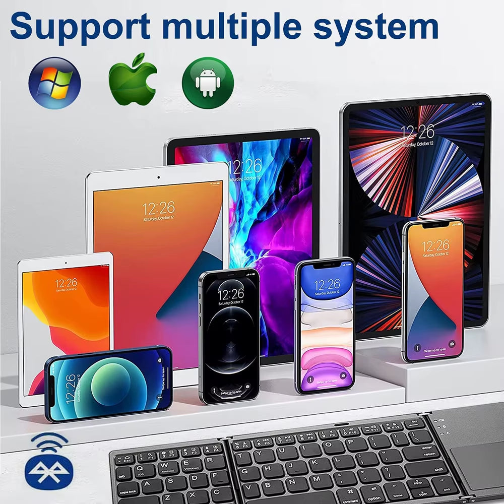 New Portable Mini Three Folding Bluetooth Keyboard Wireless Foldable Touchpad Keypad for IOS Android Windows Ipad Tablet
