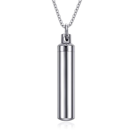 Men Woman Capsule Pendant Necklace in Open Cylindrical Pendants Stainless Steel Remembrance Jewelry Pill Filler Kit with Funnel