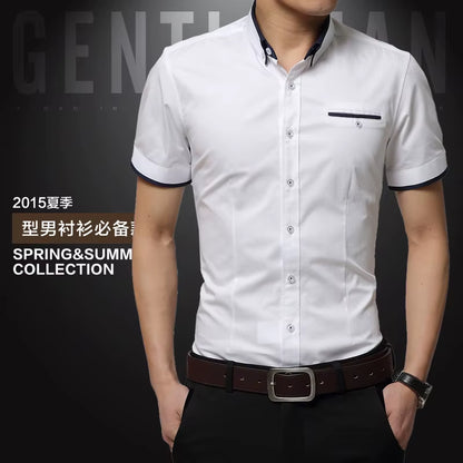 2025 New Arrival Brand Men'S Summer Business Shirt Short Sleeves Turn-Down Collar Tuxedo Shirt Shirt Men Shirts Big Size 5XL