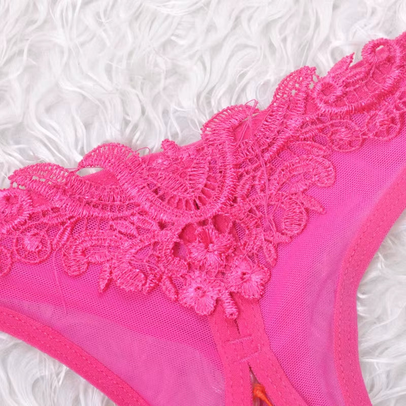 Women Low Waist Panties Lace G Strings Sexy Underwear Pearl Crotchless Briefs Female Lingerie Tanga