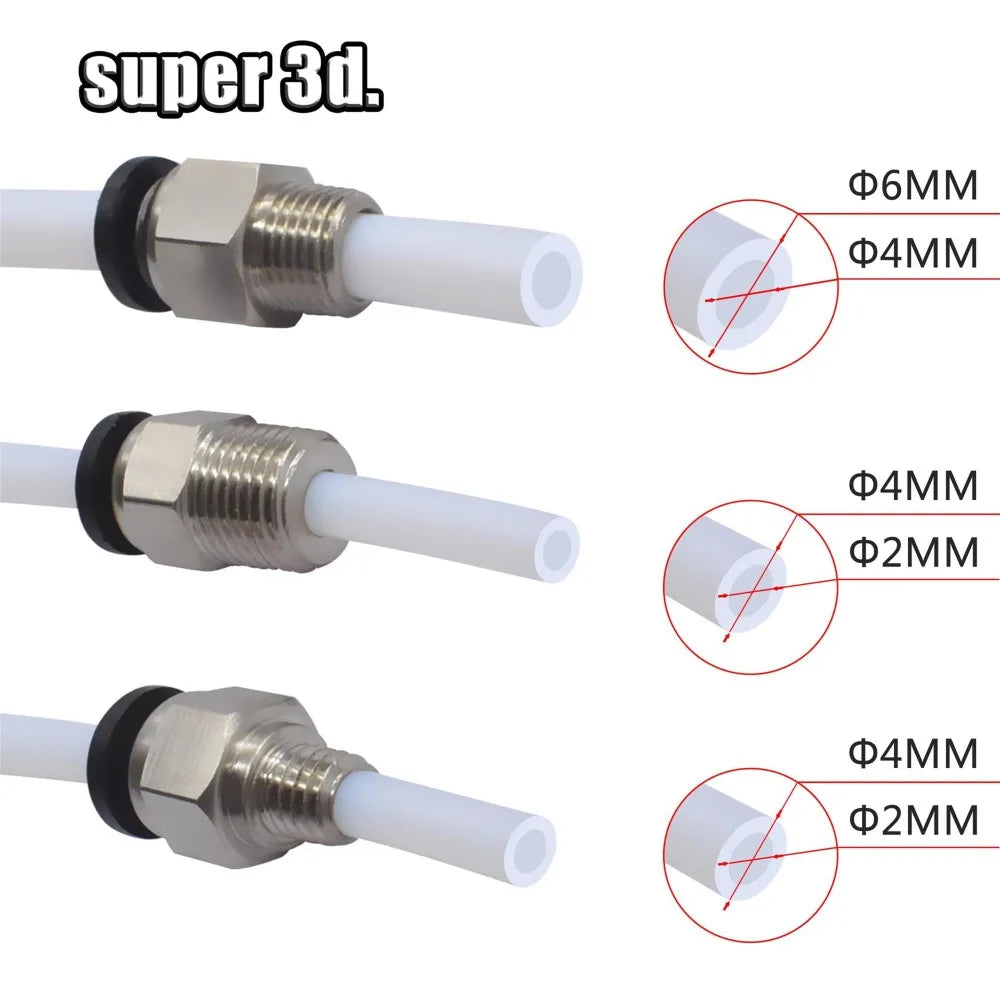 2Pcs Pneumatic Connectors for 3D Printers Parts Bowden Quick Jointer Coupler 1.75/3Mm Pipe Pc4 M6 M10 Fittings PTFE Tube 2/4Mm
