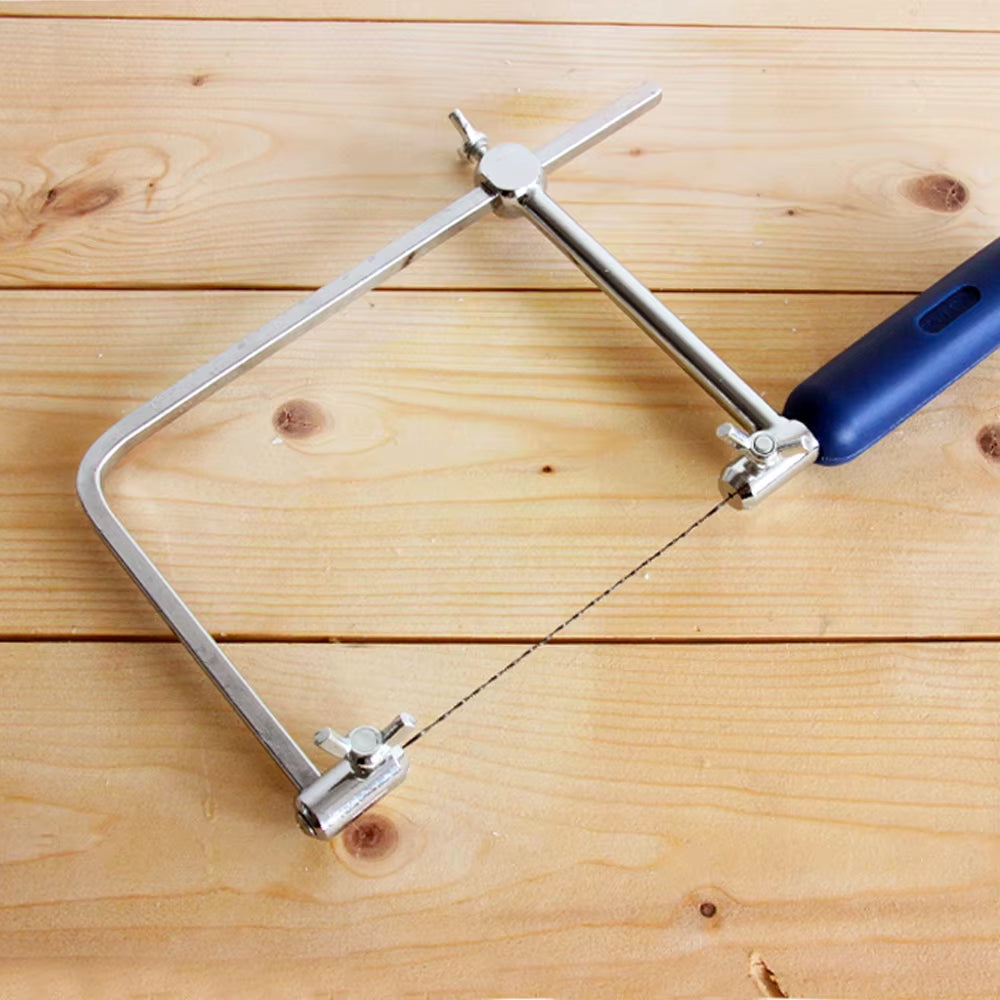4" Adjustable Frame Saw Bow U-Shape Coping Jig Saw for Woodworking Craft DIY Hand Tools with 6Pcs Spiral Saw Blades