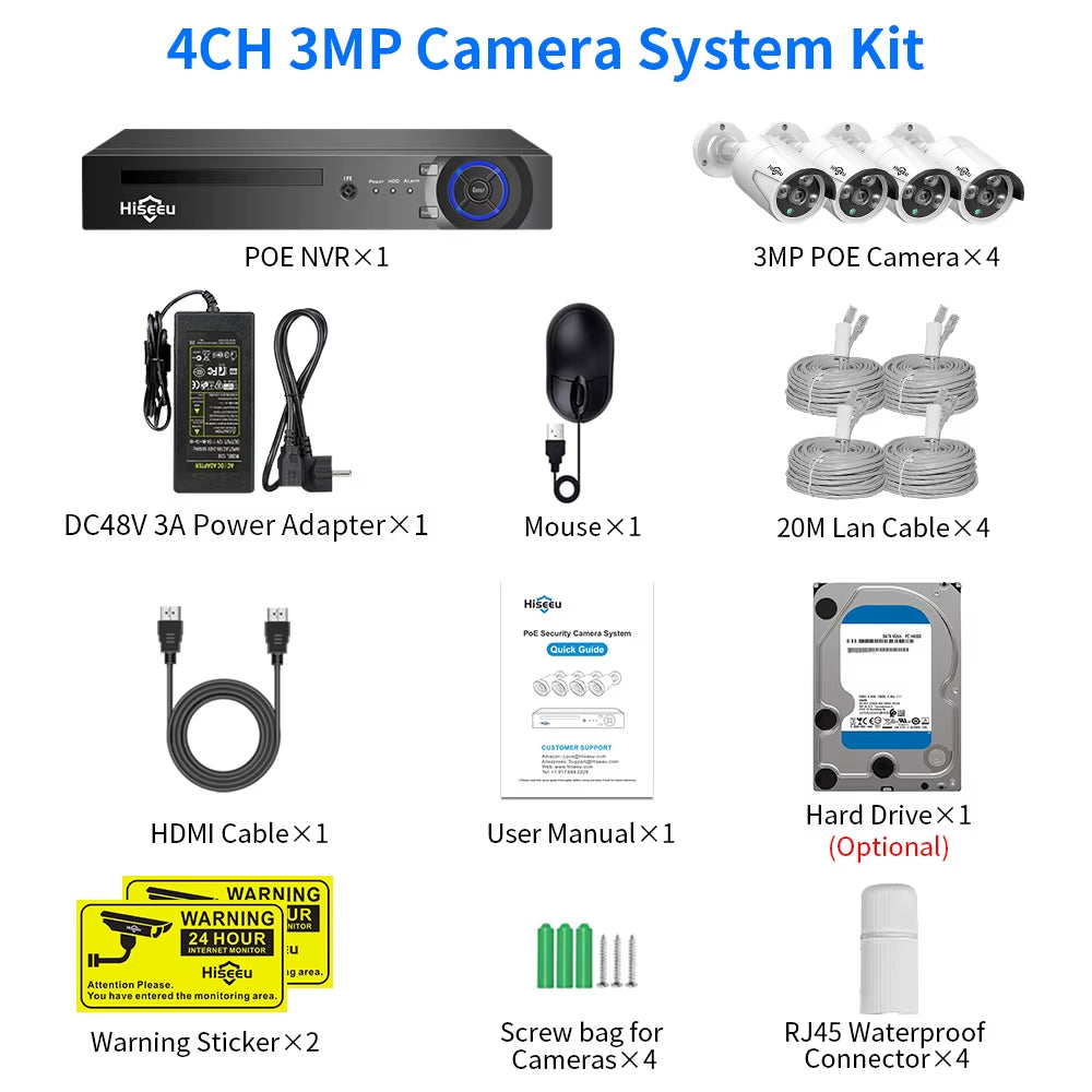 5MP 3MP 8CH POE NVR Video Audio Record ONVIF CCTV IP Security Surveillance Camera System Kit Set Outdoor House Waterproof