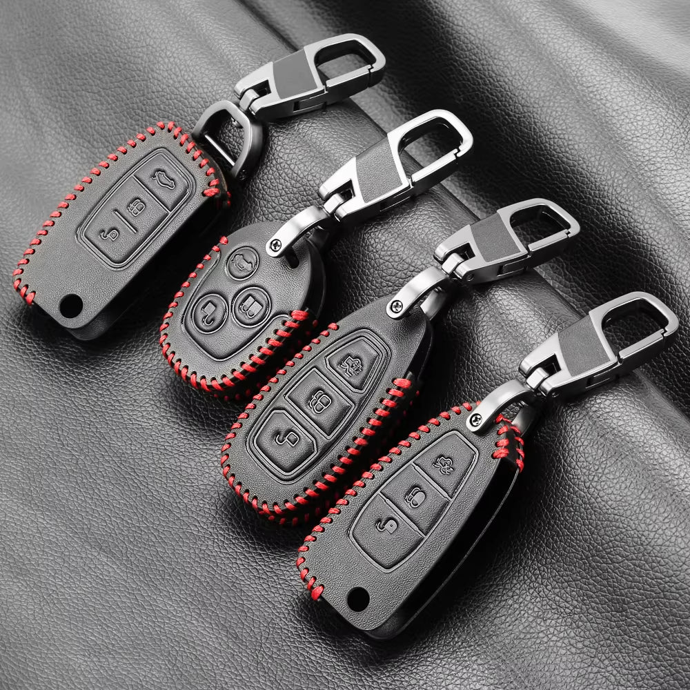 Car Styling Leather Key Chain Ring Cover Case Holder for Ford Focus 2 3 4 MK2 MK3 MK4 Kuga Edge Mondeo Fusion Ecosport Fiesta