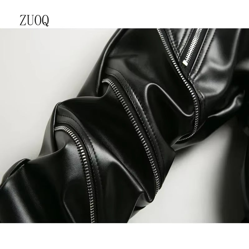 New Winter Men Skinny Biker Pu Leather Pants High Street Fashion Motorcycle Trousers for Male Stage Club Wear