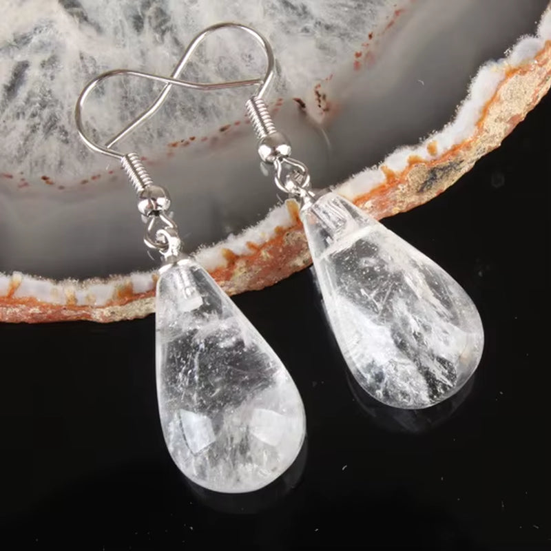 13X22MM Obsidian Clear Quartz Lapis Lazuli Rose Pink Quartz Opal Obsidian Drop Cone Bead Hook Dangle Earrings 1Pair