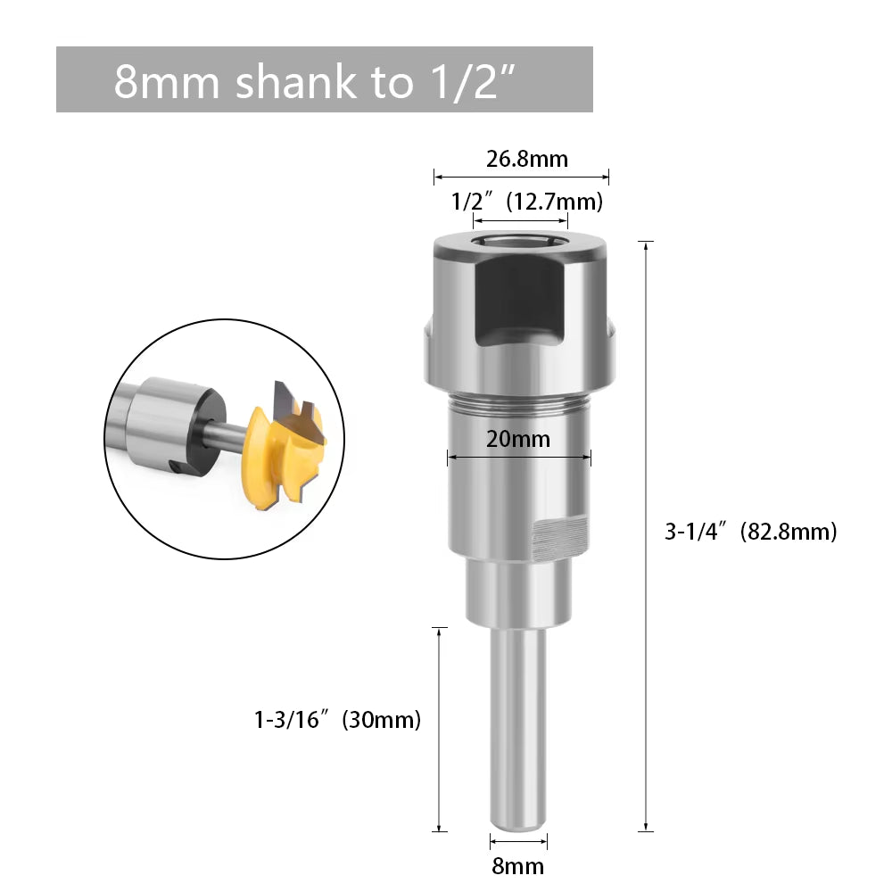 1 Pc 1/4" 8Mm 12Mm 1/2" Shank Router Bit Extension Rod Collet Engraving Machine Extension Milling Cutter for Wood MC04003