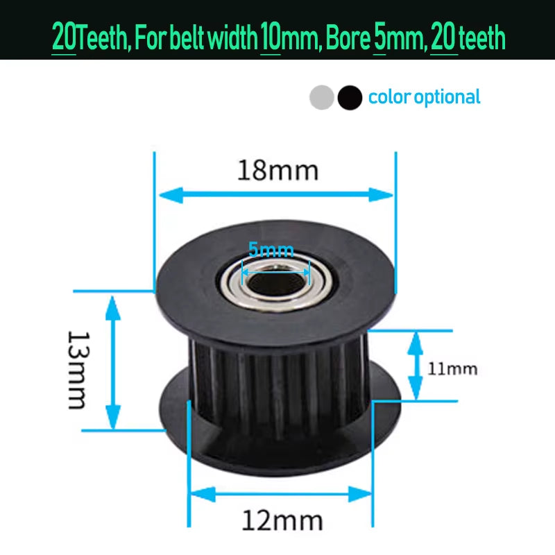 GT2 Idler Timing Pulley 16-Tooth 20-Teeth with 3Mm or 5Mm Bore with Bearings for 3D Printer Parts Timing Belt 6Mm 10Mm
