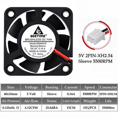 2Pcs  DC 24V 12V 5V 40Mm X 40Mm X 10Mm 2-Pin Ball Bearing Computer PC Case Cooling Fan 4010