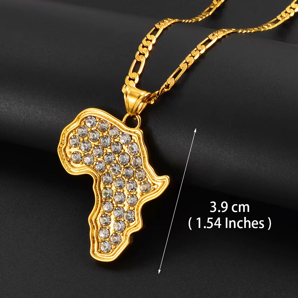 Africa Map Pendant Necklace Women Men Silver Color/Gold Color Ethiopian Jewelry Wholesale African Hiphop Item @132106