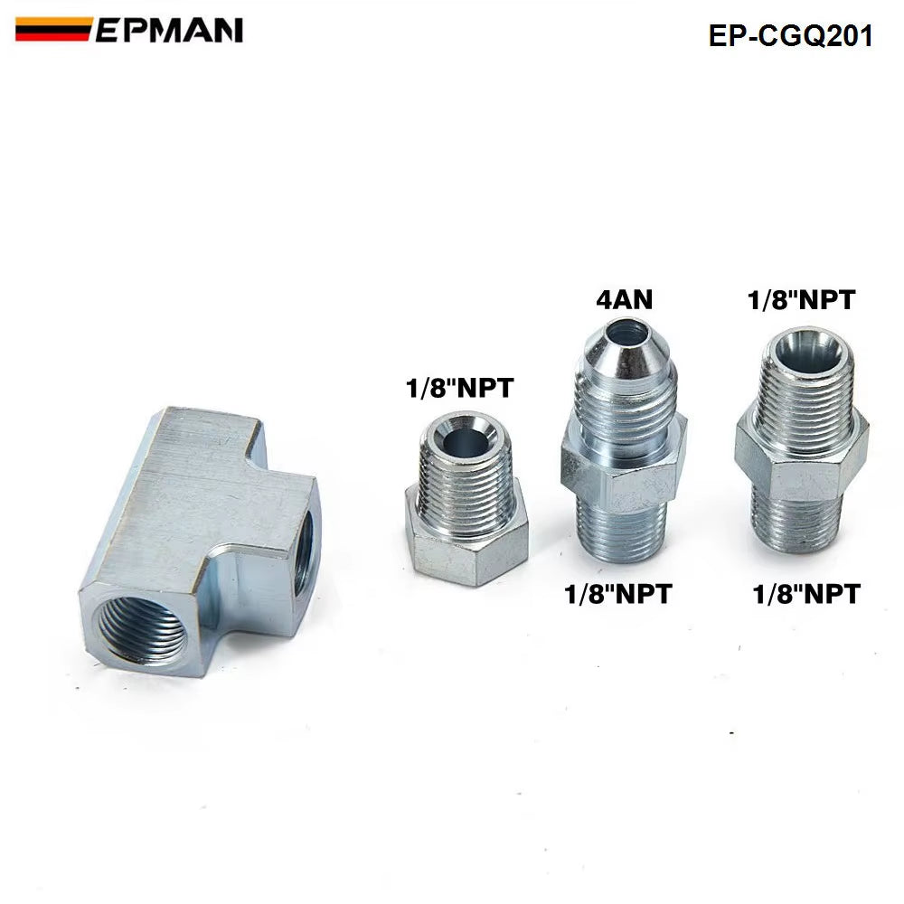 1/8NPT to 4AN Turbo Adapter Tee Fitting W/ Block Oil Feed Pressure Sensor EP-CGQ201