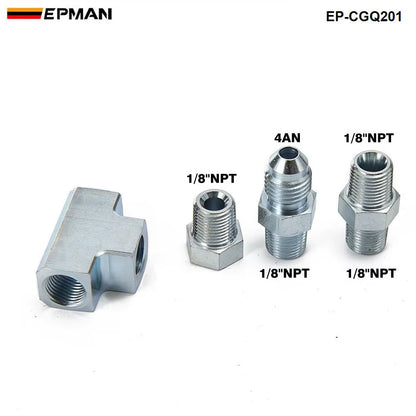 1/8NPT to 4AN Turbo Adapter Tee Fitting W/ Block Oil Feed Pressure Sensor EP-CGQ201