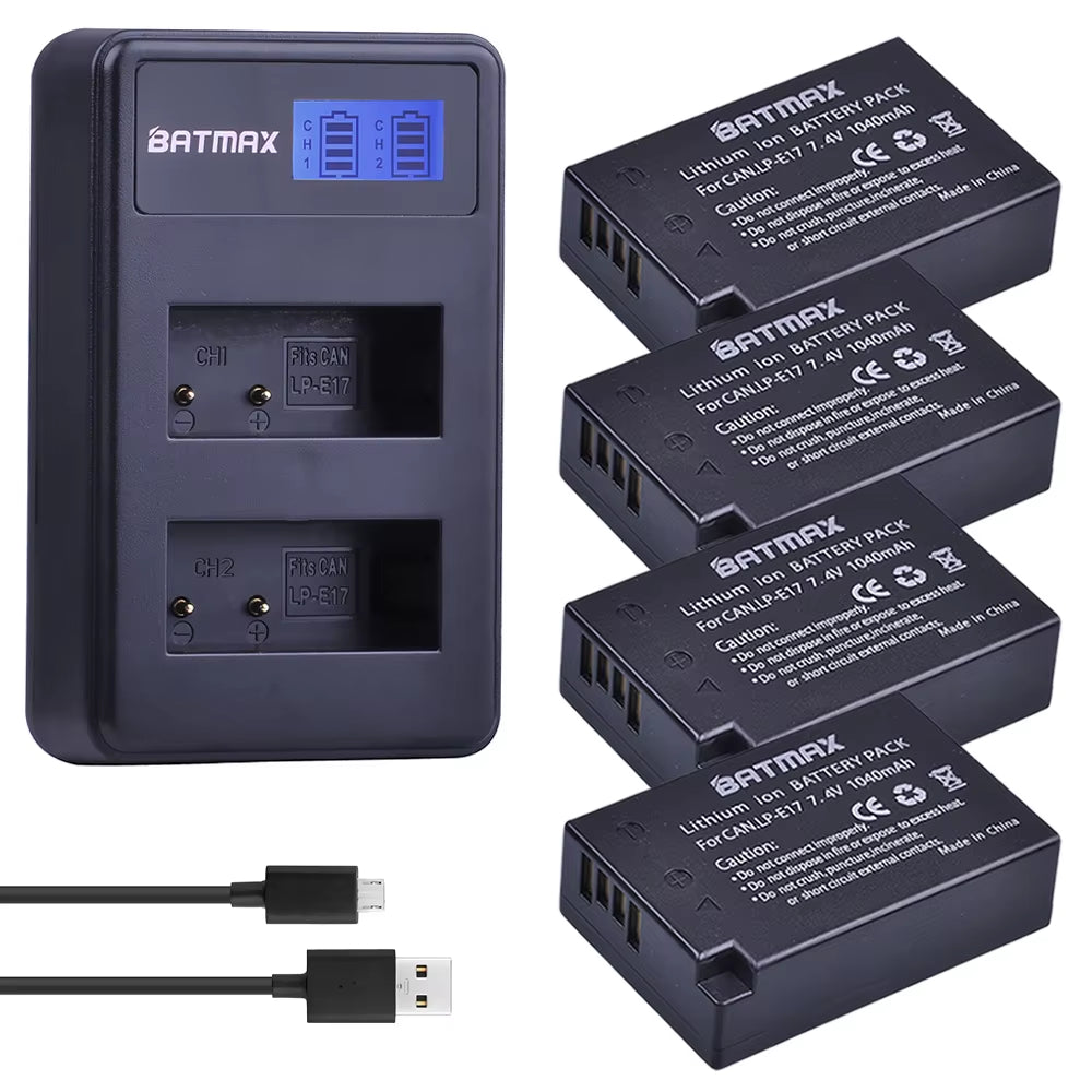 4Pcs LPE17 LP E17 LP-E17 Battery + LCD USB Dual Charger for Canon EOS 200D M3 M6 750D 760D T6I T6S 800D 8000D Kiss X8I Cameras