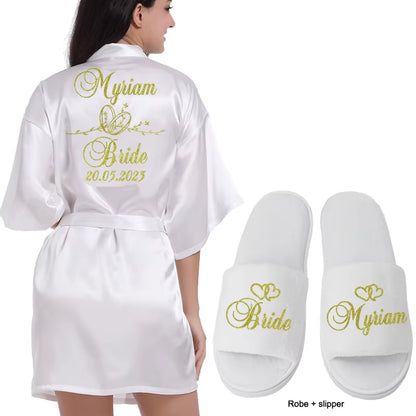 Customized Logo Wedding Date Name Bathrobe Faux Silk Bridal Robe Bride Bridesmaid Wedding Robes Woman Bachelorette Preparewear