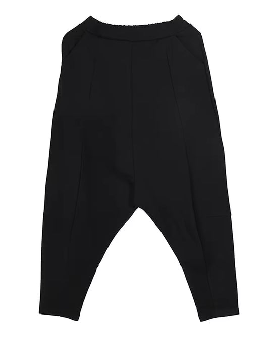 [] High Elastic Waist Black Pocket Thick Patchwork Harem Pants New Trousers Women Fashion Tide Spring Autumn 2025 SA155