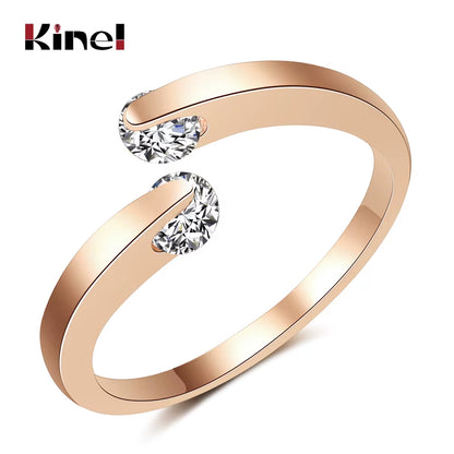 Hot 585 Rose Gold 0.25Ct Rings Double round Natural Zircon Stone Wedding Ring for Women Fashion Fine Jewelry Girls