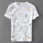 Designer Cartoon Embroidery Stitching Linen Short Sleeve T-Shirt Men Brand Casual round Neck White T Shirt for Men Camiseta