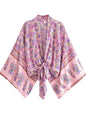 Boho Vintage Floral Print Beach Summer Short Kimono Women Fashion Ladies Casual V Neck Batwing Sleeves Bohemian Cover-Ups