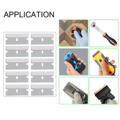 100Pcs Razor Blades Safety Scraper Glue Knife Glass Cleaner Replacement Carbon Steel Blade Ceramic Car Labels Remover E13