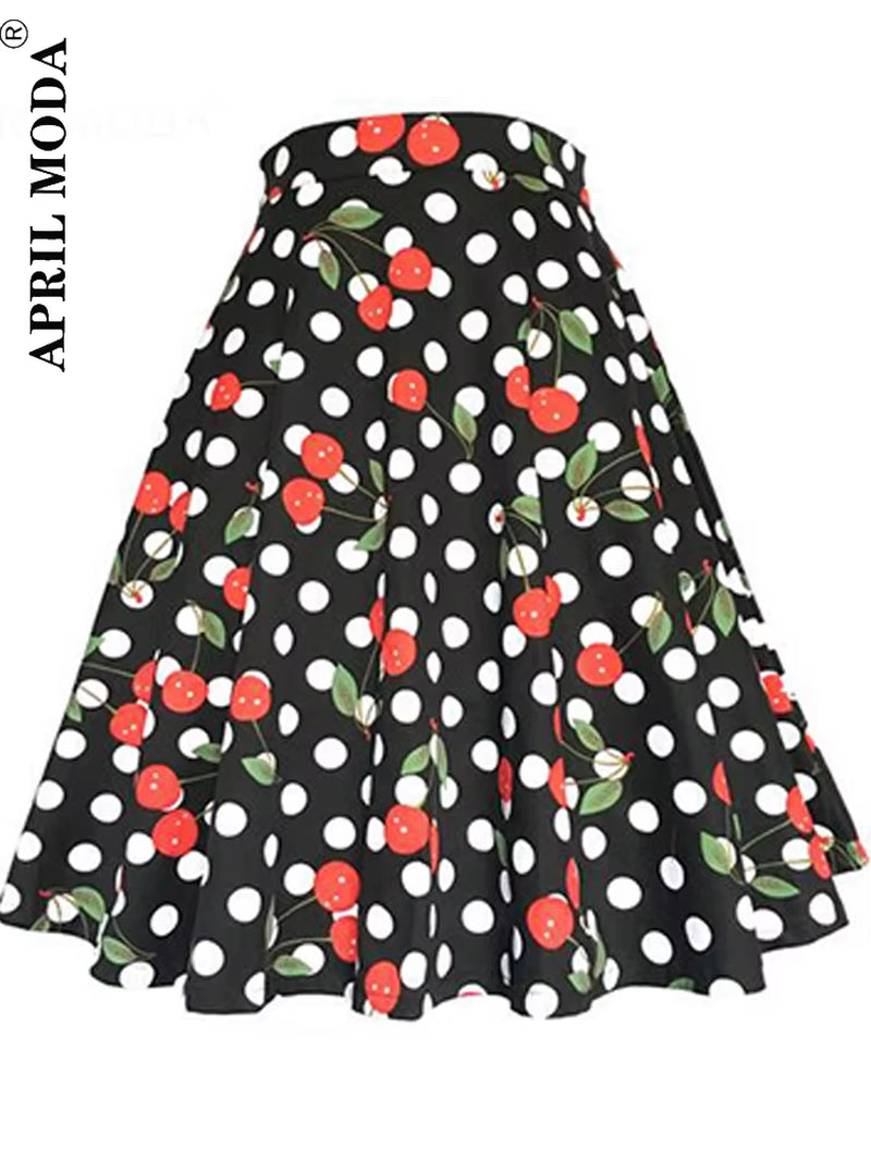 Women'S Runway Cotton Retro Vintage Skirt Black Faldas High Waist a Line Rockabilly Jupe 50S Swing Umbrella Skirts Pin up Skater