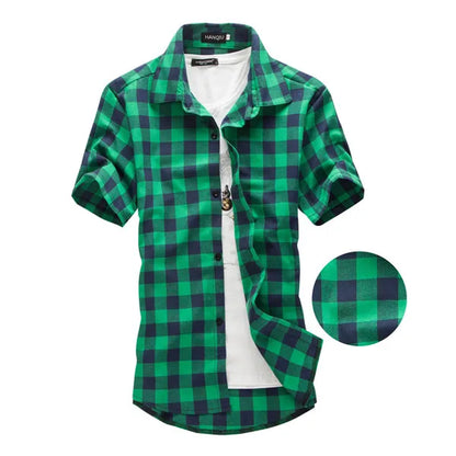 Red and Black Plaid Shirt Men Shirts 2025 New Summer Fashion Chemise Homme Mens Checkered Shirts Short Sleeve Shirt Men Blouse