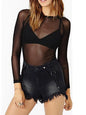 Spring Summer Womens Long Sleeve Sexy Black Mesh Top Blouses Transparent Punk Club Shirt Tees Beach Tops