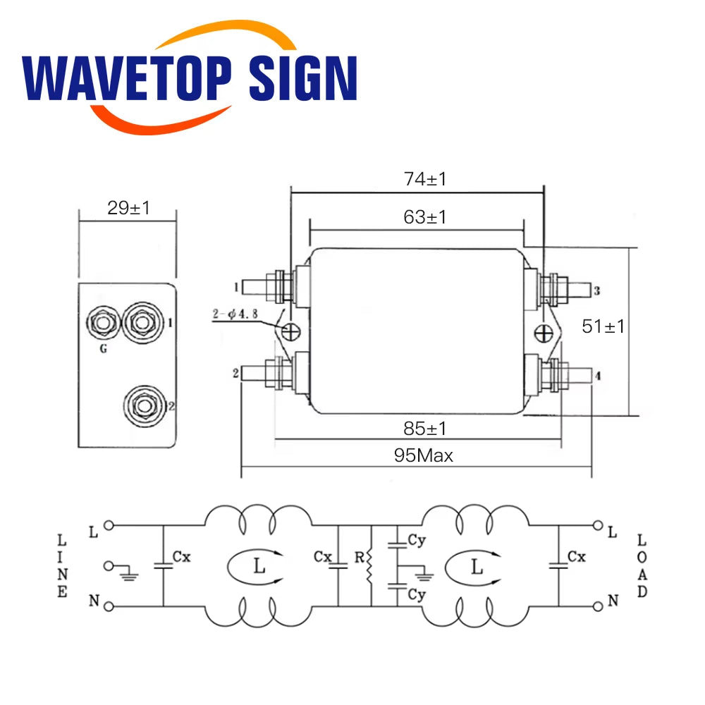 CANNY WELL CW4L2-20A-T EMI Power Filter Single Phase CW4L2-10A -T CW4L2-6A -T AC 115V / 250V 20A 50/60Hz for Laser Machine