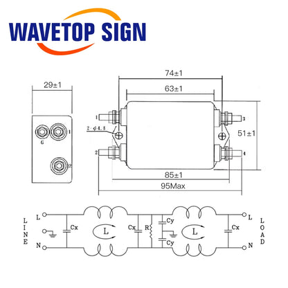 CANNY WELL CW4L2-20A-T EMI Power Filter Single Phase CW4L2-10A -T CW4L2-6A -T AC 115V / 250V 20A 50/60Hz for Laser Machine