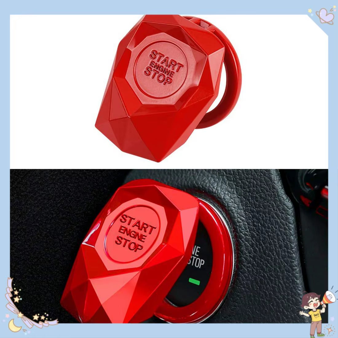 Abfg-Car Engine Start Stop Button Cover Trim Push Button Switch Interior Accessories Car Decorative Start Stop Button Caps