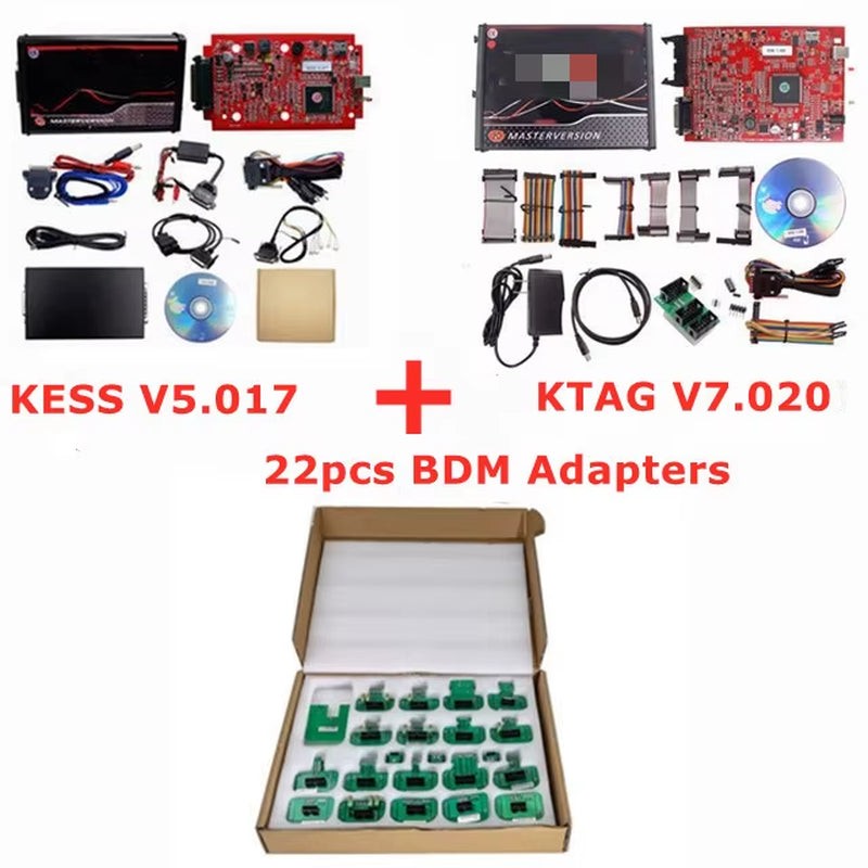 Online 2.80 EU Red  V5.017 OBD2 Manager Remap Kit KTAG V7.020 4 LED BDM Frame 22Pcs Adapters K-TAG 2.25 ECU Flash Tool
