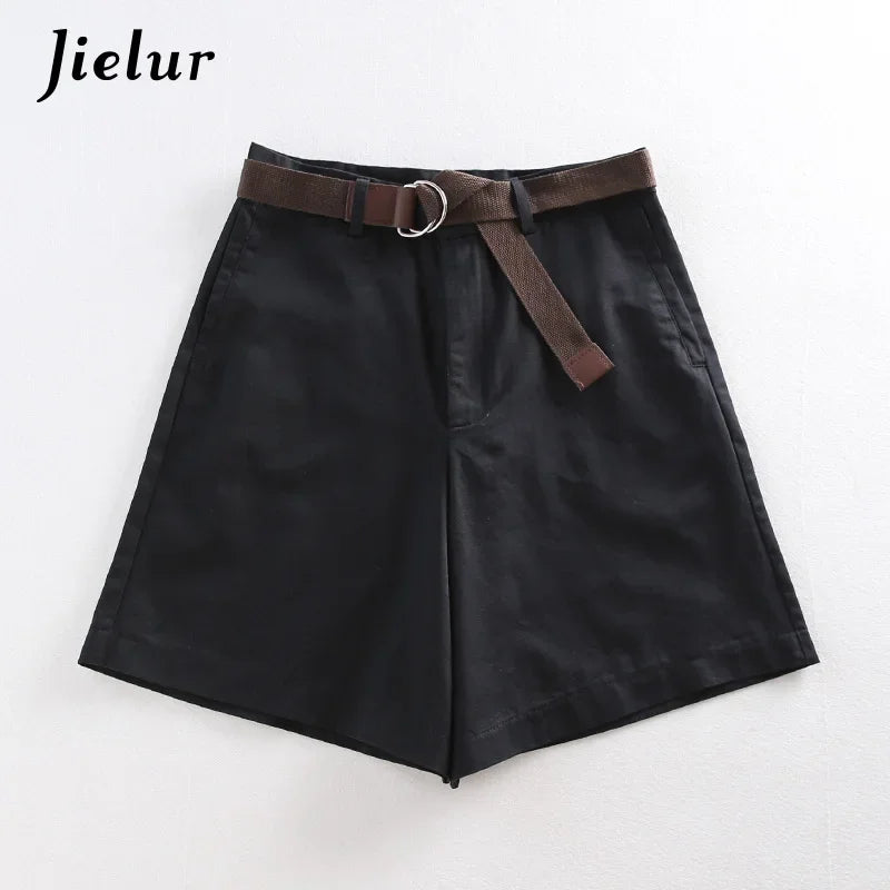 Shorts All-Match 4 Solid Color Sashes Casual Shorts Women A-Line High Waist Slim Short Femme Chic S-XXL Ladies Bottom