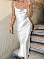 Sexy Spaghetti Strap Backless Maxi Dress Women Satin Lace up Trumpet Evening Dress Elegant Bodycon Party Dresses 2024