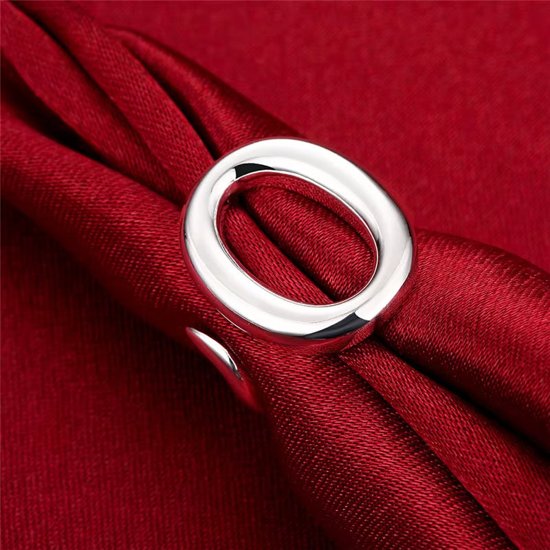 925 Sterling Silver Circle O Open Adjustable Size Rings for Women Wedding Engagement Party Jewelry