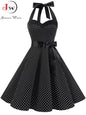 Polka Dot Dress Women Vintage Swing Halter Belt 50S 60S Rockabilly Prom Party Dresses Retro Feminino Vestidos