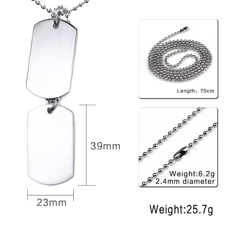 Stainless Steel Double Dog Tag Necklace for Men High Polished Pendant ID Men Jewelry 24" Chain Necklace