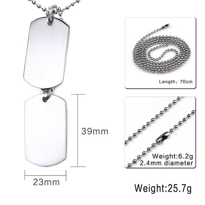 Stainless Steel Double Dog Tag Necklace for Men High Polished Pendant ID Men Jewelry 24" Chain Necklace