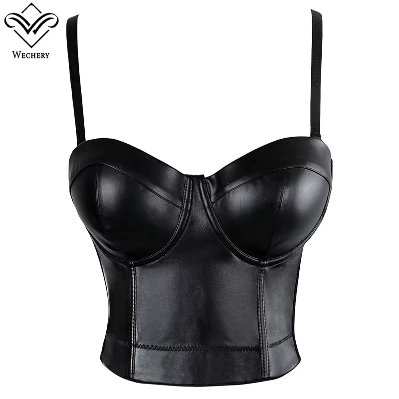Women Leather Corset Top Crop Bustier Gothic Bra Push up Bodice Sexy Lingerie Corselet Party Short Camis plus Size 6XL