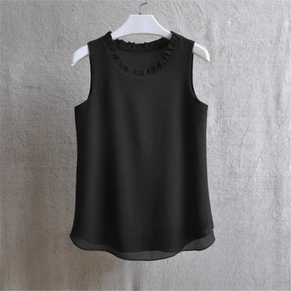 21 Colors Solid Ruffle Chiffon Blouse Women 2025 Summer Fashion Vest Blusas Casual Loose Sleeveless Ladies Tops Shirt