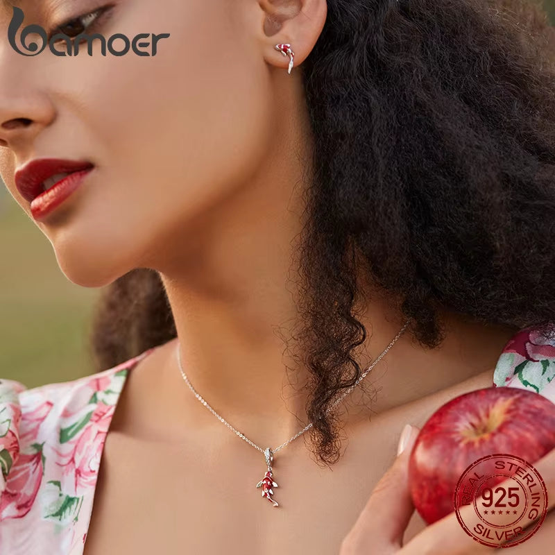 925 Sterling Silver Red Enamel Fish Pendant Lucky Koi Dangle Charm Originaal for Women Bracelet Necklace DIY Fine Jewelry