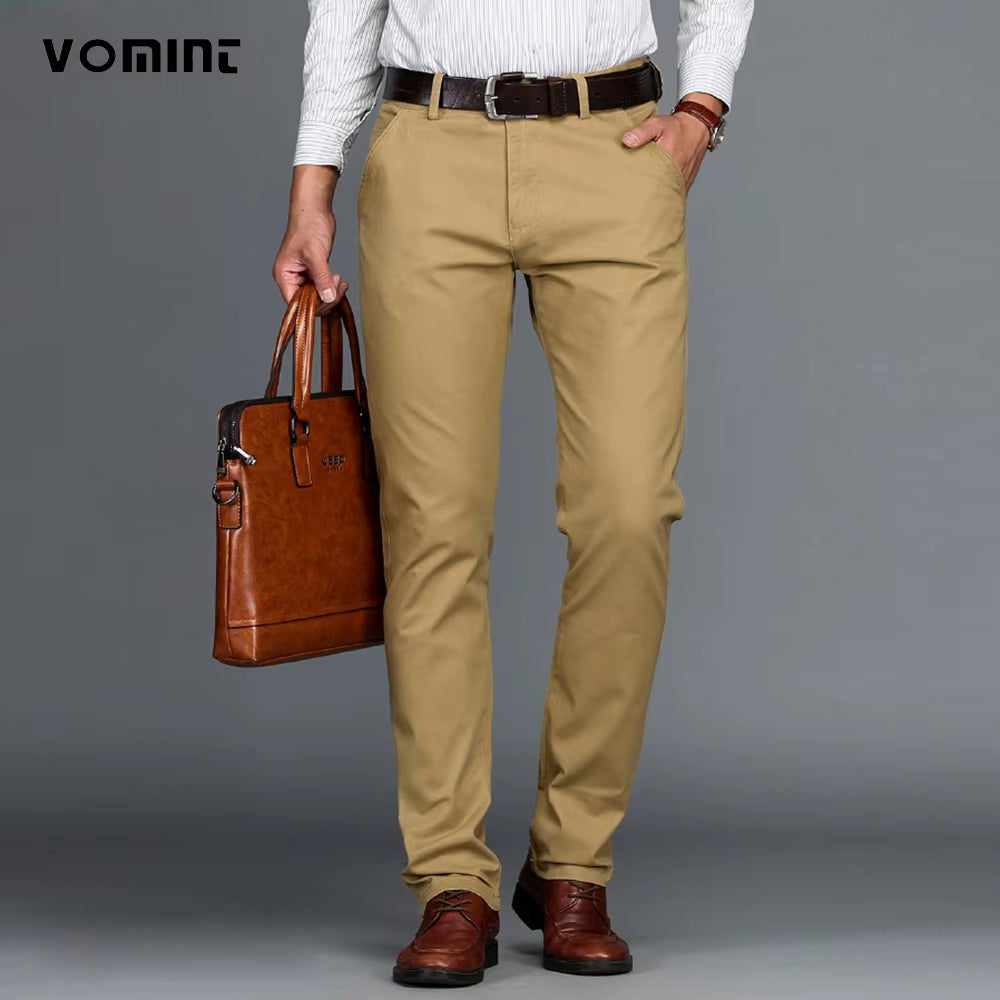 Mens Pants Cotton Casual Stretch Male Trousers Man Long Straight High Quality 4 Color plus Size Pant Suit 42 44 46