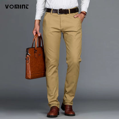 Mens Pants Cotton Casual Stretch Male Trousers Man Long Straight High Quality 4 Color plus Size Pant Suit 42 44 46