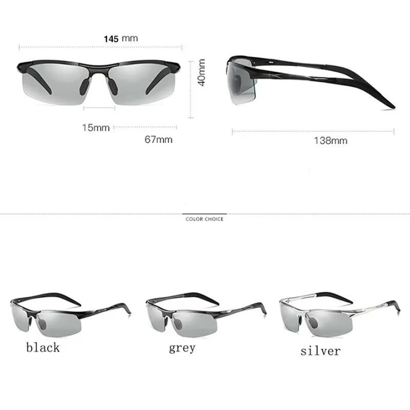 Men Photochromic Polarized Sunglasses Aluminum Frame UV400 Sun Glasses Male Eyewear Driving Goggles