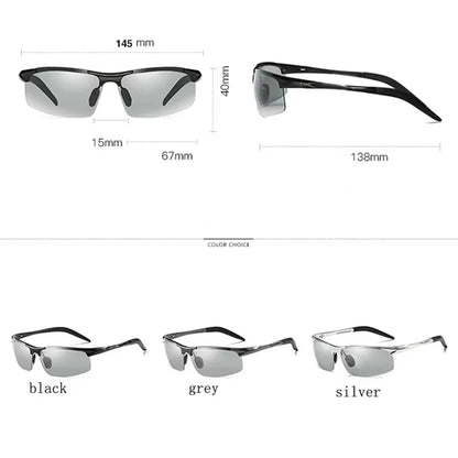 Men Photochromic Polarized Sunglasses Aluminum Frame UV400 Sun Glasses Male Eyewear Driving Goggles