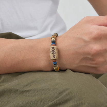 Rotating Fish Bone Beaded Bracelet Original Tribal Jewelry for Men Surfer Jewelry Adjustable
