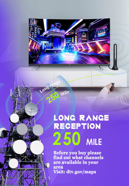 Tv Antenna with Amplifier 4K 1080P Indoor Digital Hd Upgraded Full 360° Signal Reception Digital Antenna Free Channel Tv Antenna