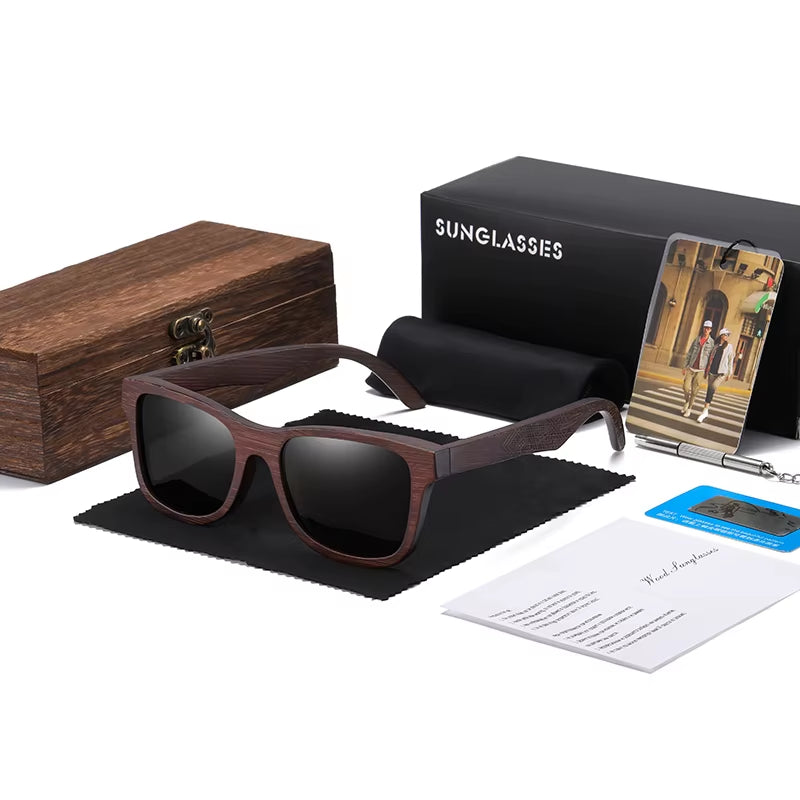 Natural Bamboo Wooden Sunglasses Handmade Polarized Glasses Mirror Coating Lenses Eyewear with Gift Box