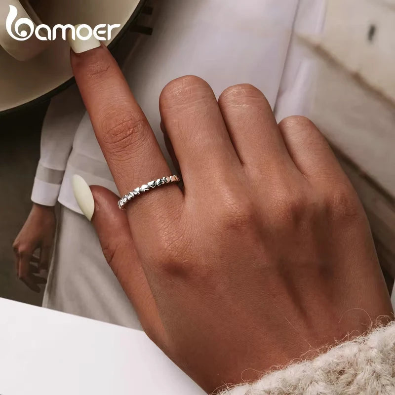 925 Sterling Silver Forever Love Heart Finger Ring Original Jewelry Gift Stackable Bague Korean Jewelry PA7108