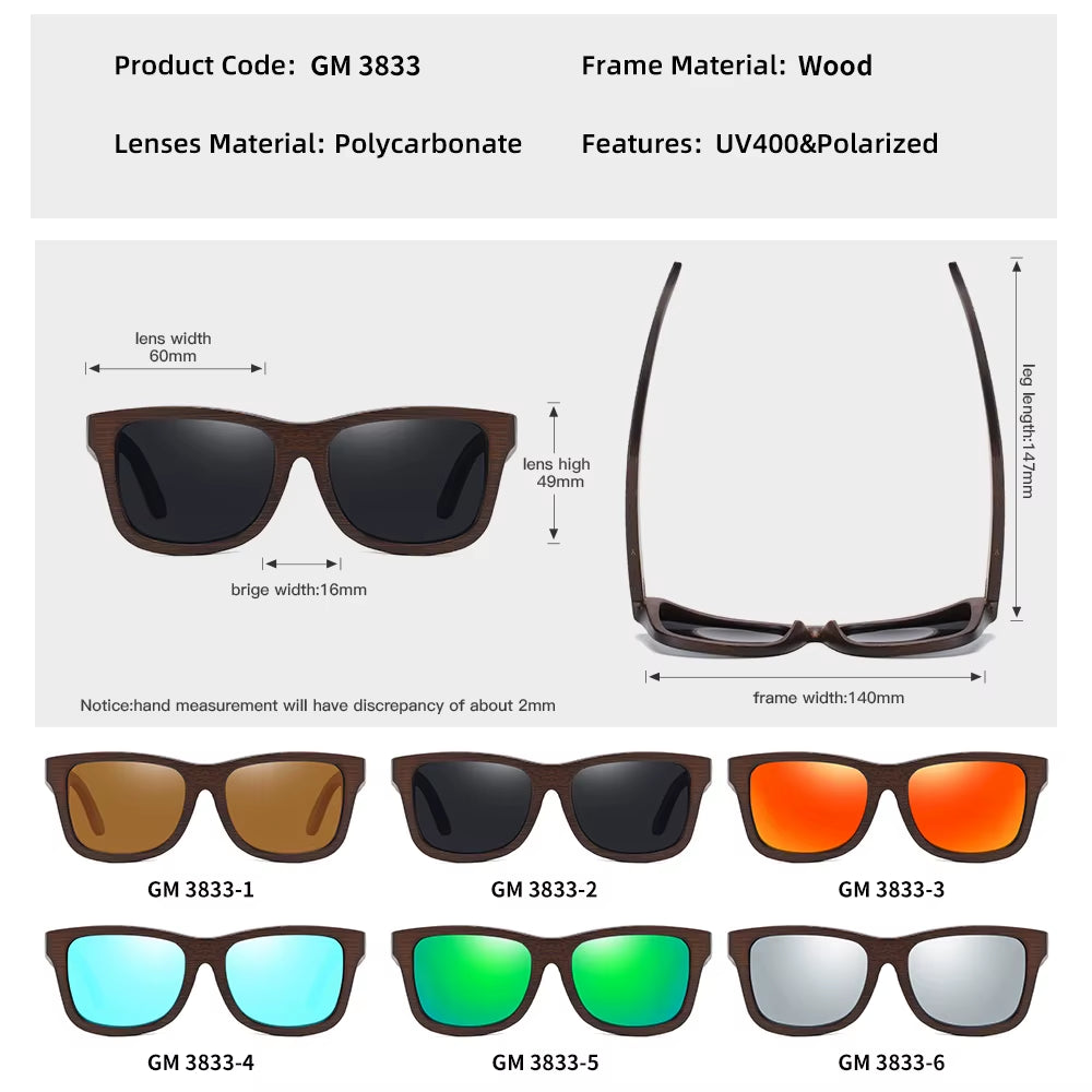 Natural Bamboo Wooden Sunglasses Handmade Polarized Glasses Mirror Coating Lenses Eyewear with Gift Box